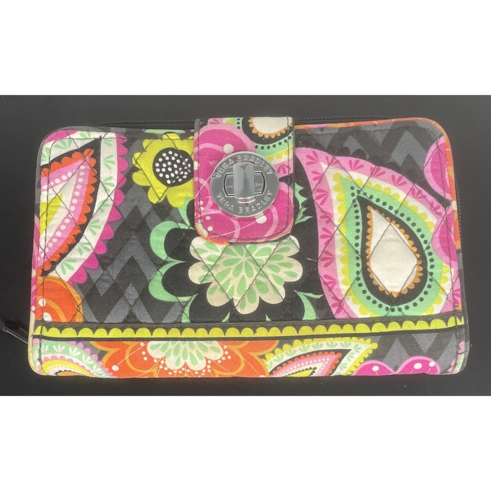Vera Bradley Turnlock Wallet In Ziggy Zinnias Colorful Paisley Floral Zip Around